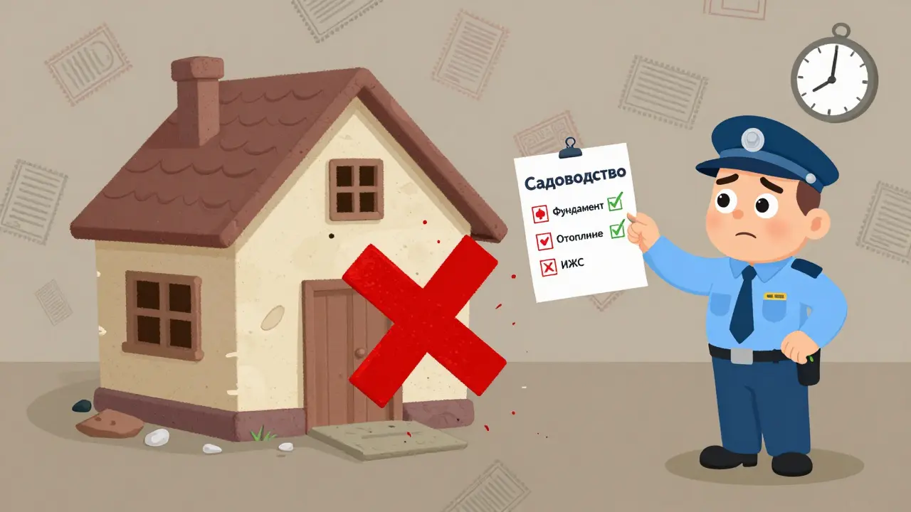 Человек получает отказ из-за неправильной категории земли, рядом — список требований.