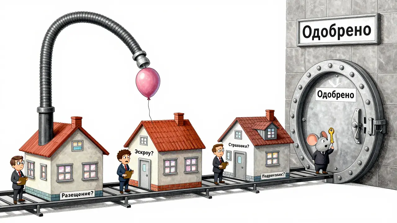 Дома проходят через бюрократическую сборочную линию с проверками и страховками.