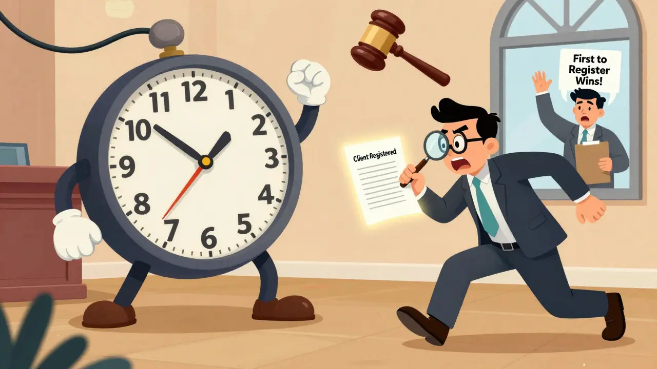 Продавец пытается обойти часы фиксации, а агент его догоняет с документом.