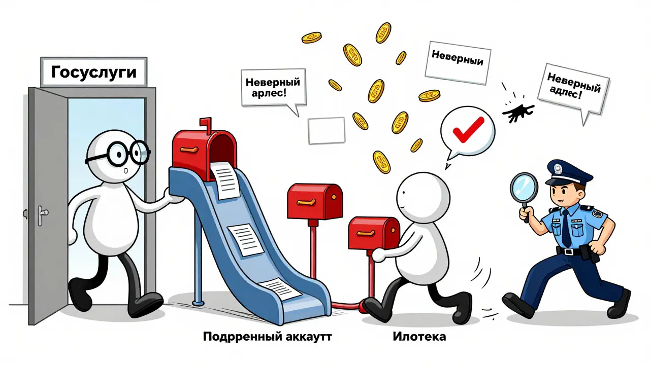 Человек проходит через весёлую схему подачи заявления на маткапитал с падающими монетами.