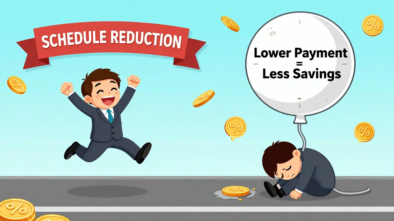 Два сценария досрочного погашения: сокращение срока (счастье) и снижение платежа (уныние).
