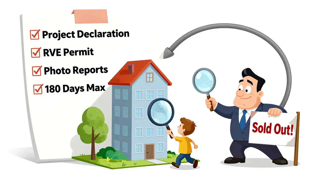 Покупатель проверяет строительный прогресс, а дом вырос всего на один этаж за три месяца.