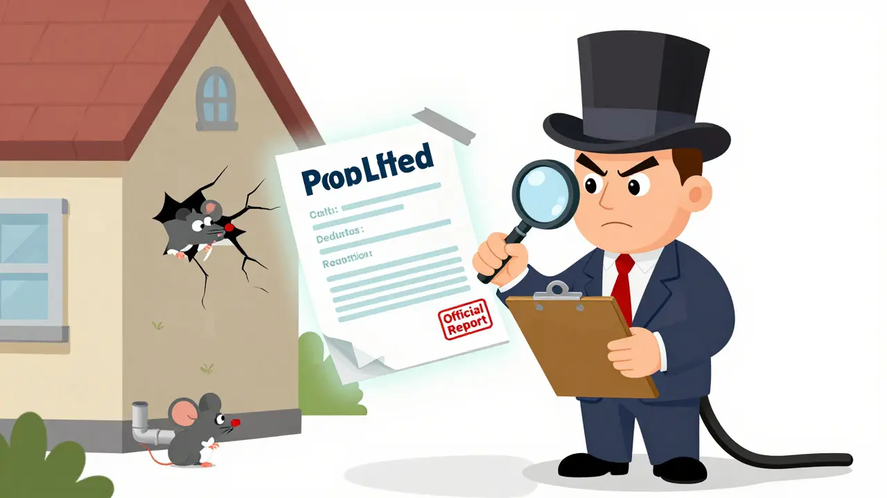 Человек держит онлайн-оценку рядом с настоящим оценщиком, у дома видна трещина.