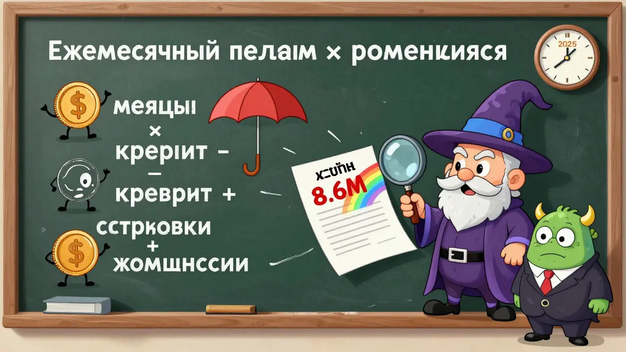 Мультяшный математик объясняет реальную переплату по ипотеке с помощью анимированных символов на доске.