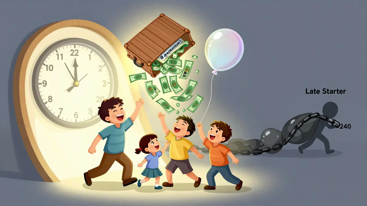 Семья бросает деньги в портал досрочного погашения, долг исчезает, а часы идут вперёд к 2030 году.