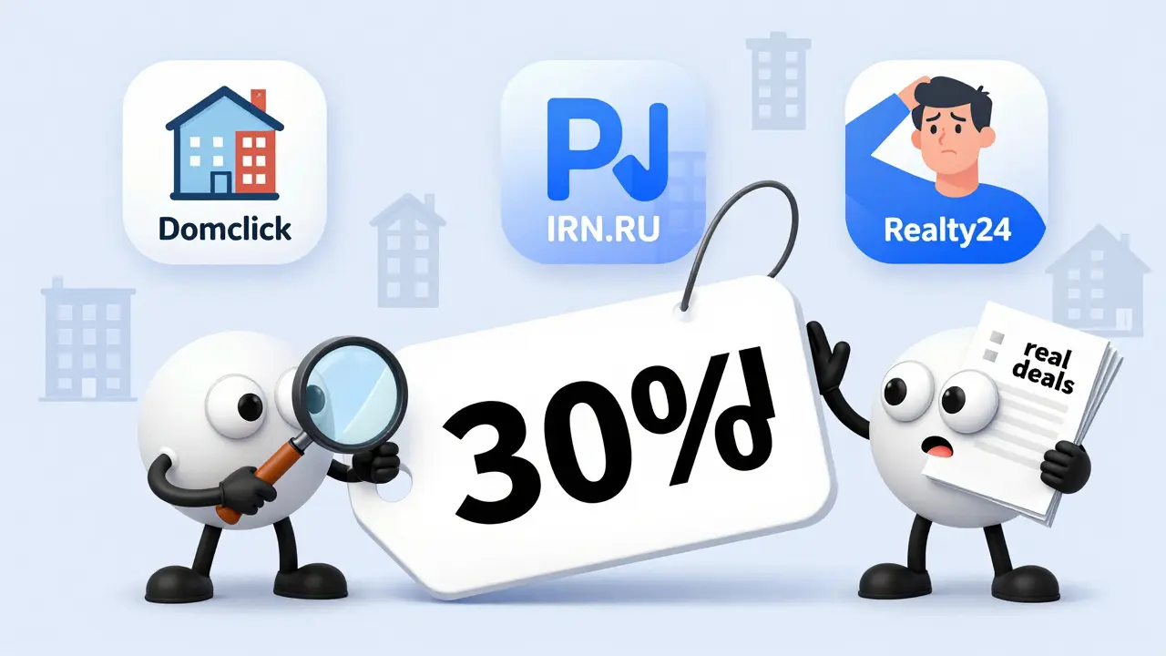 Три мультяшных приложения спорят о цене квартиры, один держит реальные сделки.