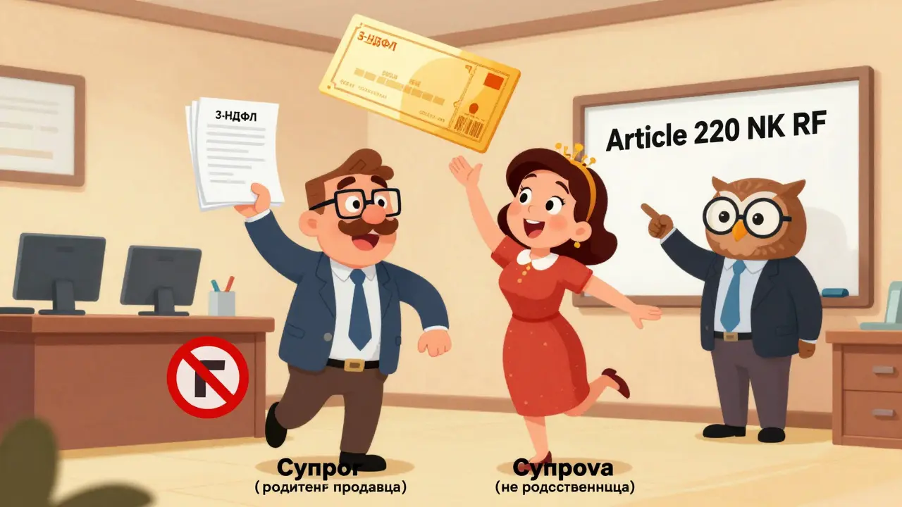 Жена получает налоговый вычет, пока муж не может, потому что продавец — его родитель.