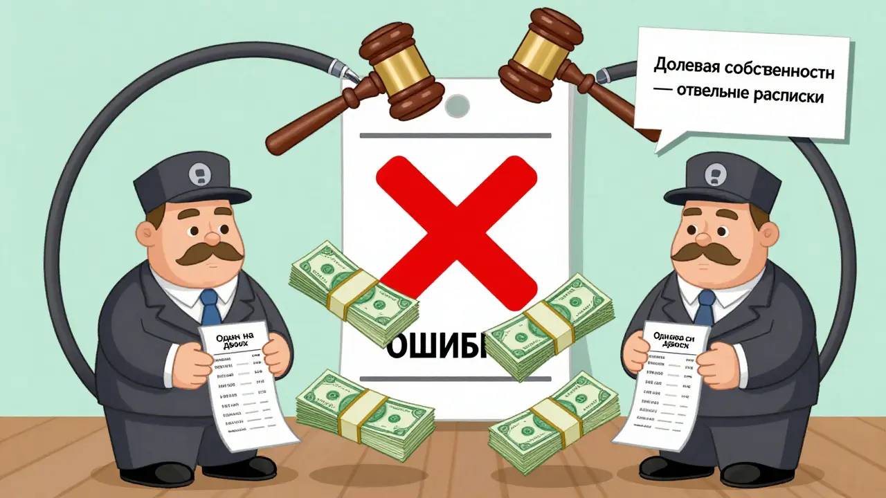 Два собственника получают отдельные расписки на половину аванса, а одна общая расписка с красным крестом.