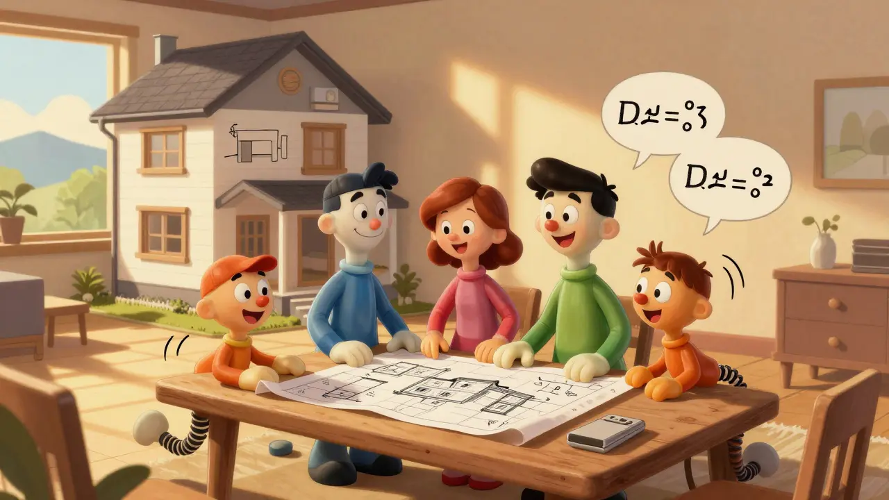 Семья осматривает план будущего дома