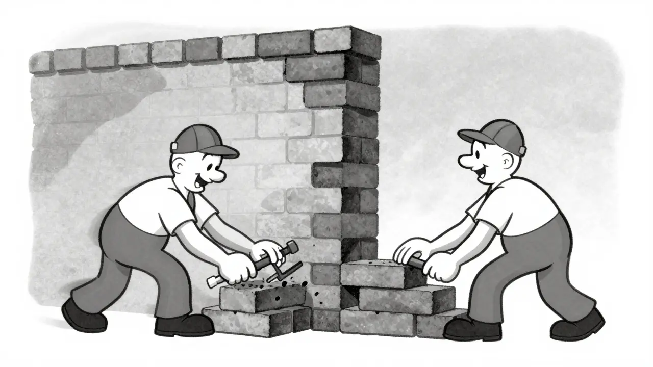 Строители возводят стену пристройки вместо косметического ремонта.