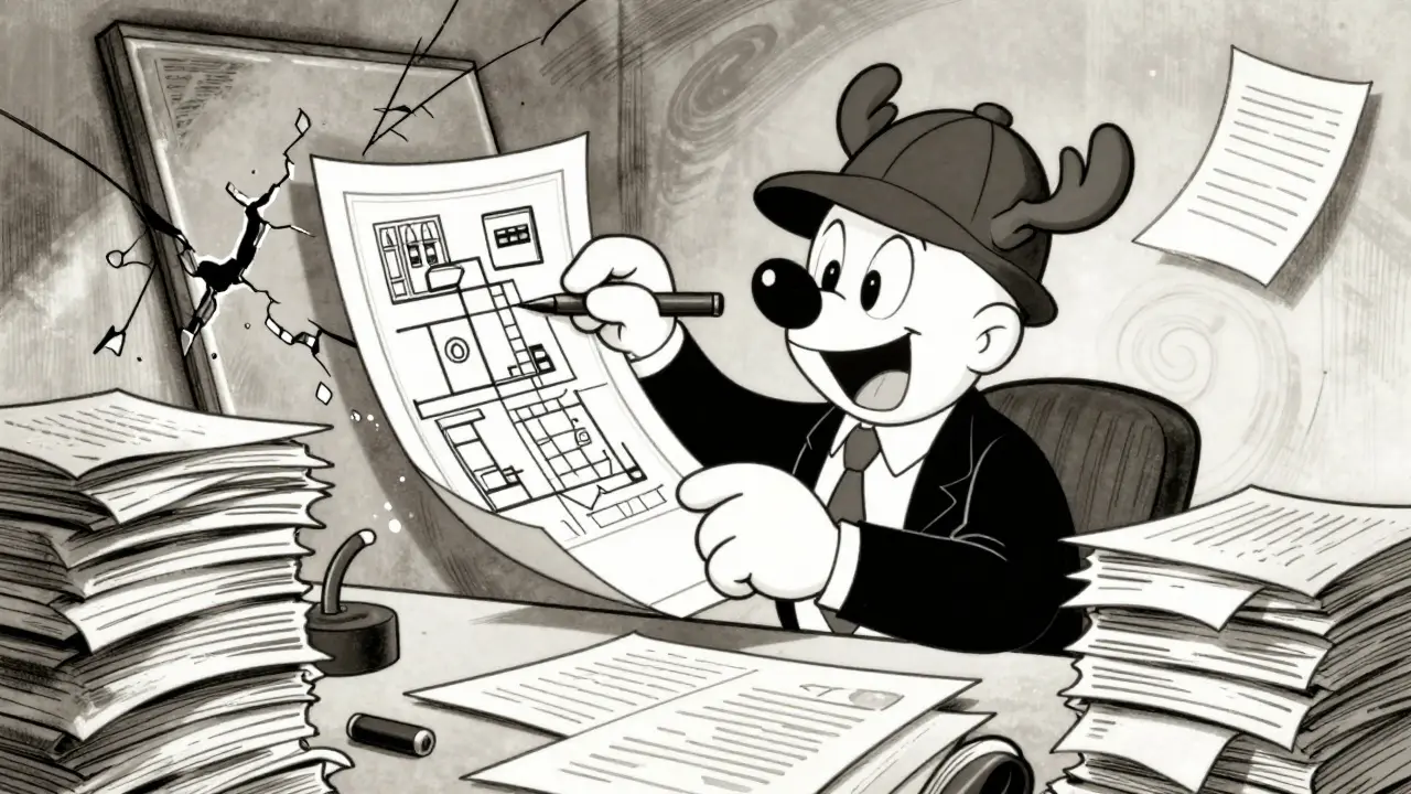 Детектив изучает горы документов и техпаспорт квартиры