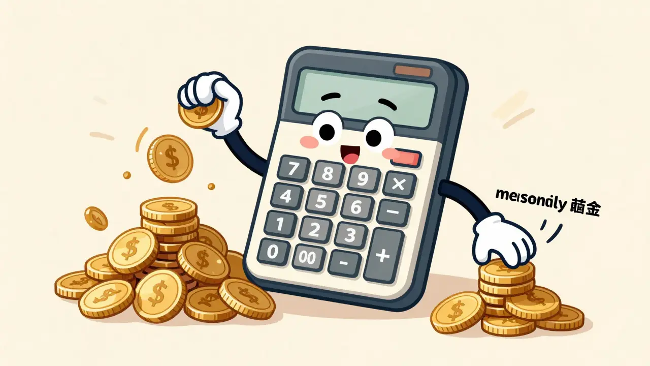 Мультяшный калькулятор считает разницу между личными средствами и маткапиталом