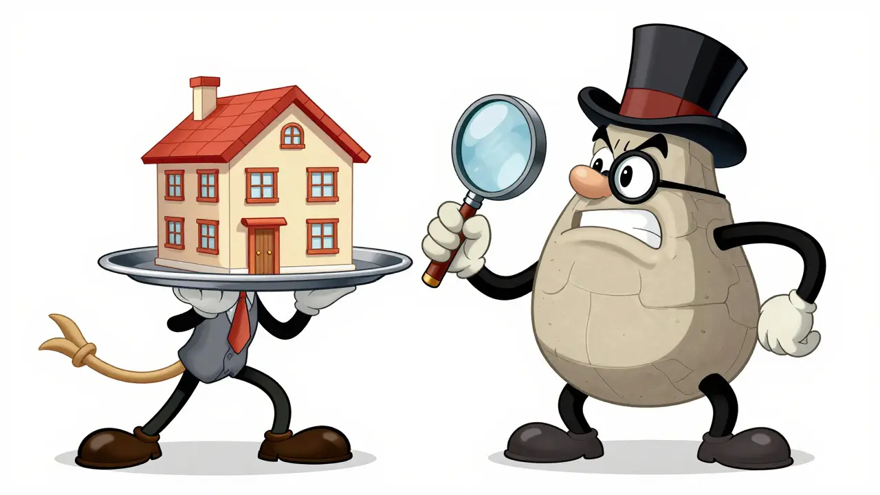 Персонаж предлагает банку-зданию новую квартиру на проверку в стиле анимации 30-х