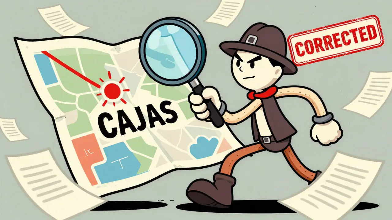 Персонаж с лупой проверяет кадастровый номер участка в стиле старой анимации