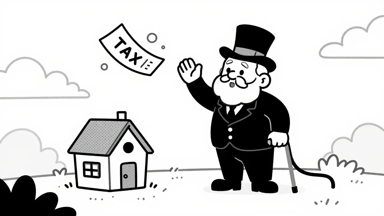 Пенсионер избавляется от налогового счета в карикатурном стиле